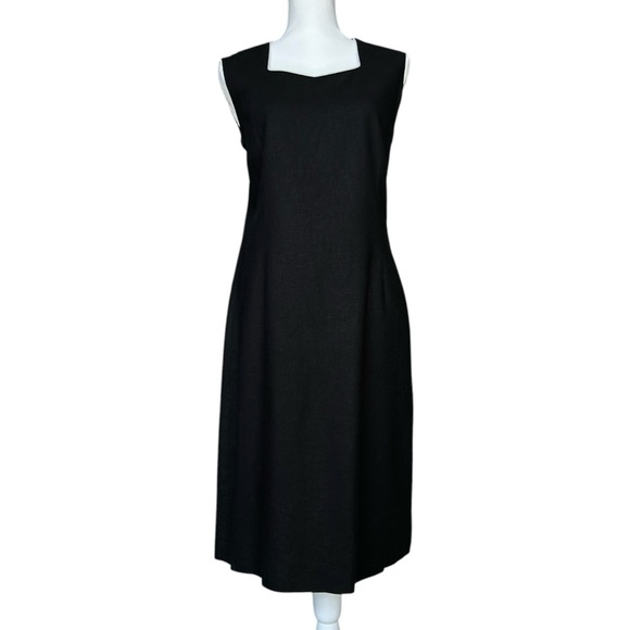 Vtg MARY MCFADDEN Collection BlackSheath Dress sz 14 Linen Blend Sleeveless  LBD - Picture 1 of 8